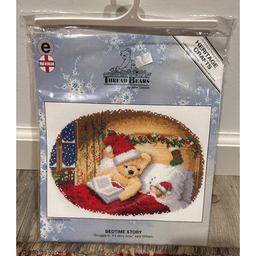 NOS CHRISTMAS Heritage cross stitch "Bedtime Story" Bear Mouse Sealed -Clayton